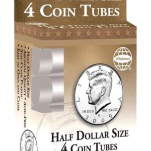 Half Dollar Size - 4 Round Plastic Coin Tubes With Screw Lid by Whitman
