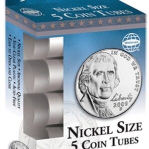 Nickel Size - 5 Round Plastic Coin Tubes With Screw Lid by Whitman