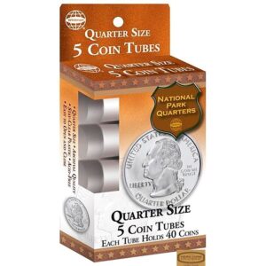 Quarter Size - 5 Round Plastic Coin Tubes With Screw Lid by Whitman